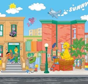 Sesame Street Mural Roll - White with Multicolor Characters